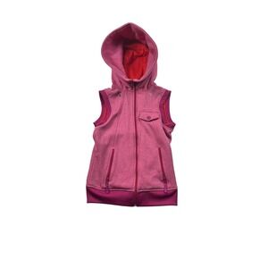 Burton Dryride Pink Heather Fleece Hooded Vest Womens XS Full Zip Striped Lining